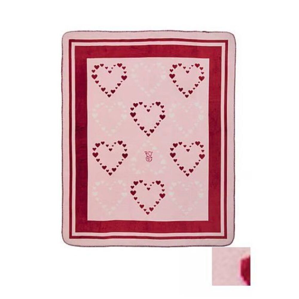 Victoria’s Secret PINK Sherpa Blanket xl pink hearts red  y2k og logo blanket
